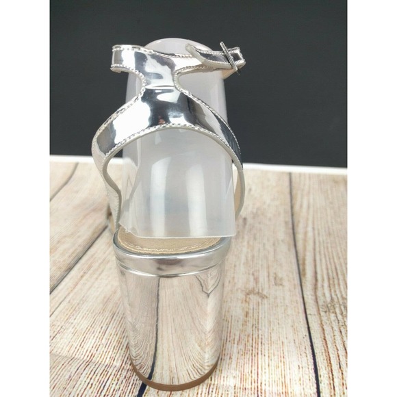 ASOS Silver Block Heel Ankle Strap Heels Size 6 - Picture 6 of 7